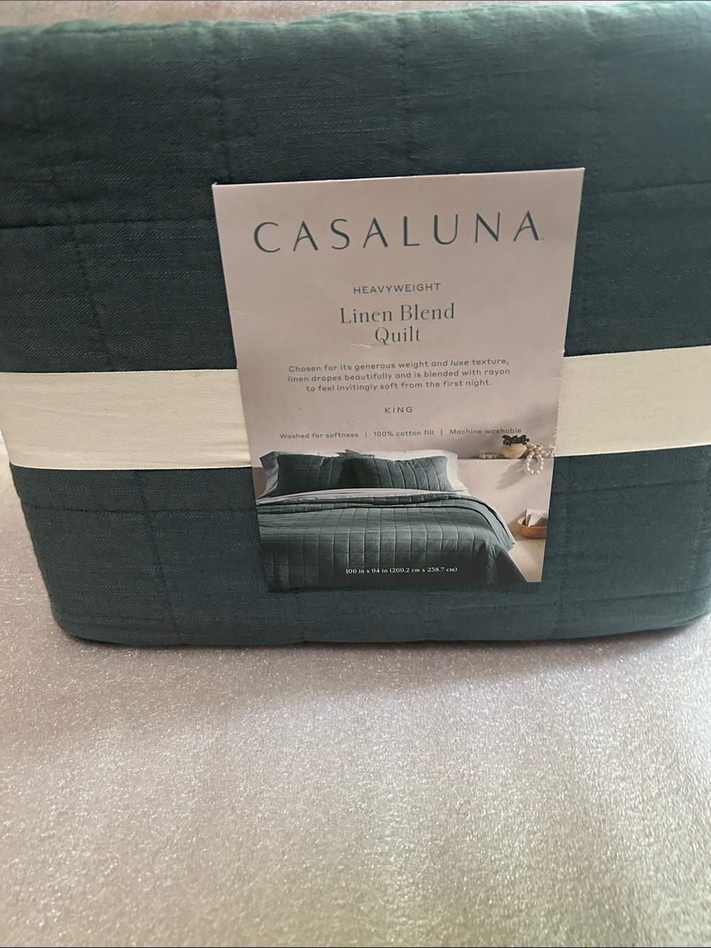 Casaluna King Heavyweight Linen Blend Quilt - Deep Teal Blue